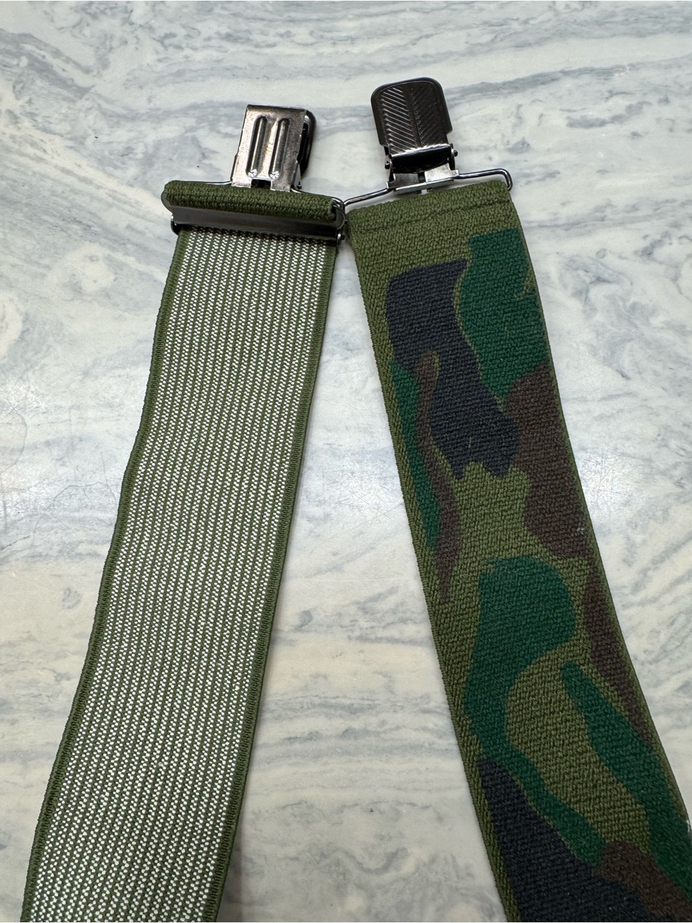 Camouflage clip Suspenders for Men - Green Camo adjustable 2” wide - Picture 2 of 8